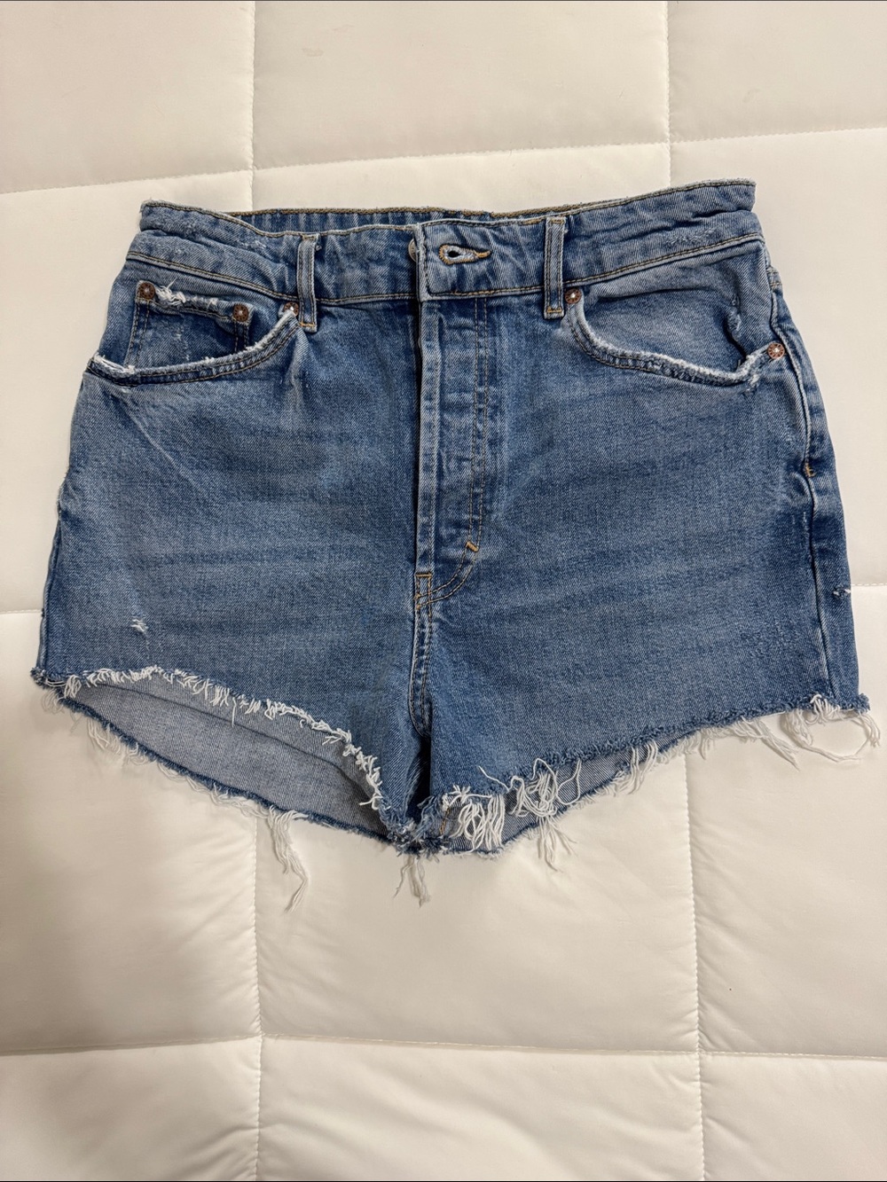 We The Free Distressed High-Rise Denim Shorts - Blue